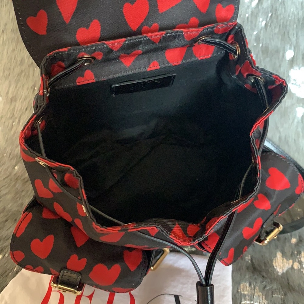 RED Valentino Black Leather Mini Backpack with Red Heart Print - Picture 12 of 14